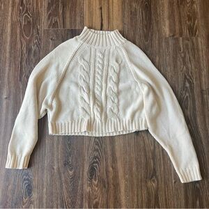 Billabong Cropped Sweater Cable Knit Turtleneck Cream Ivory Womens Medium